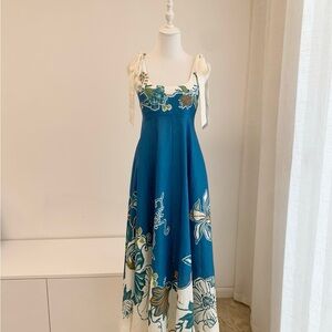 Blue Floral Maxi Dress with Tie Straps